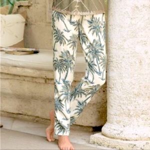 Soft Surroundings Tencel Relax Pull On Tropical Palm Tree Summer Pants Sz Small